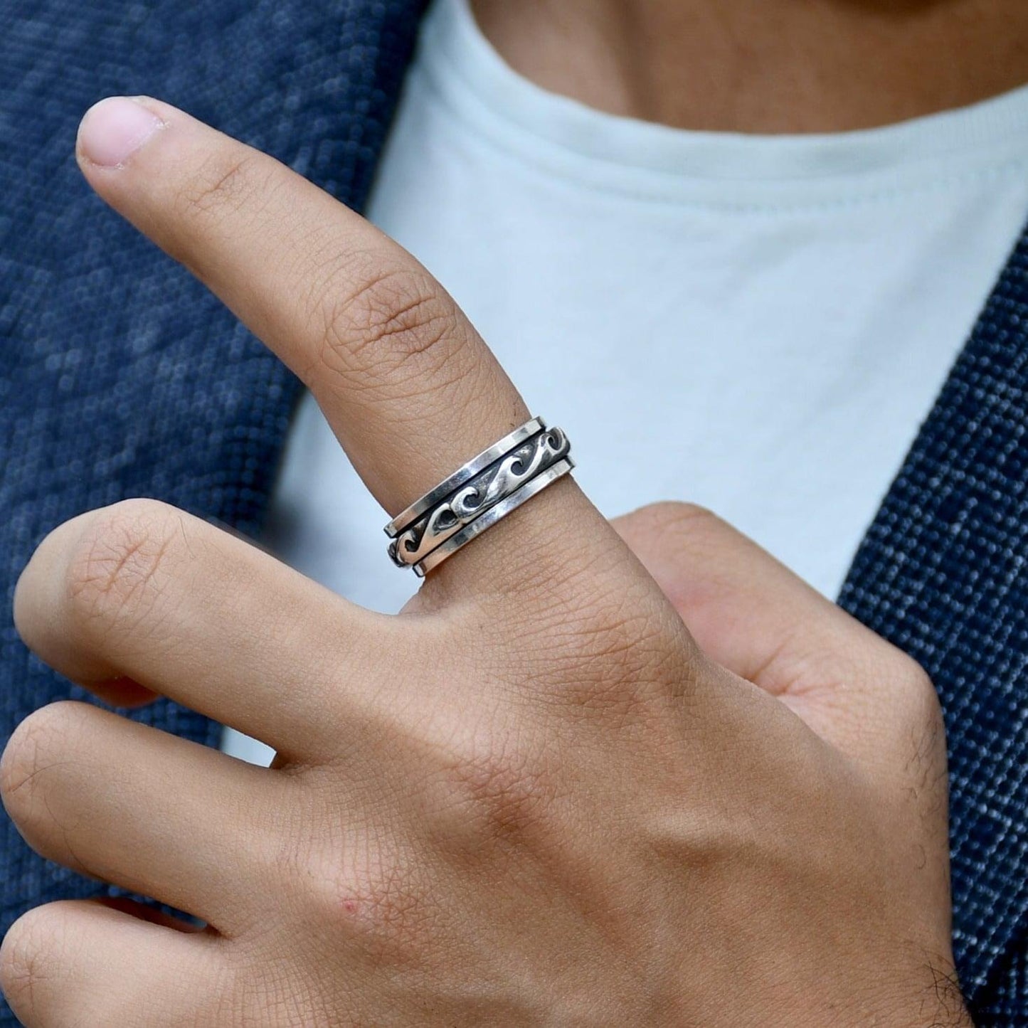 OXIDISED SILVER MEN'S RING