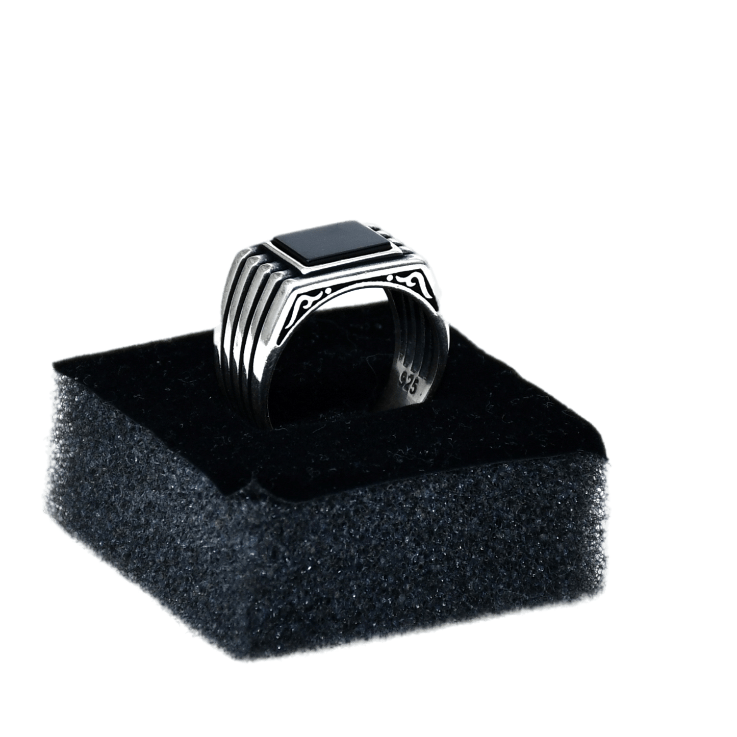 BLACK RECTANGLE OXIDISED MEN'S RING