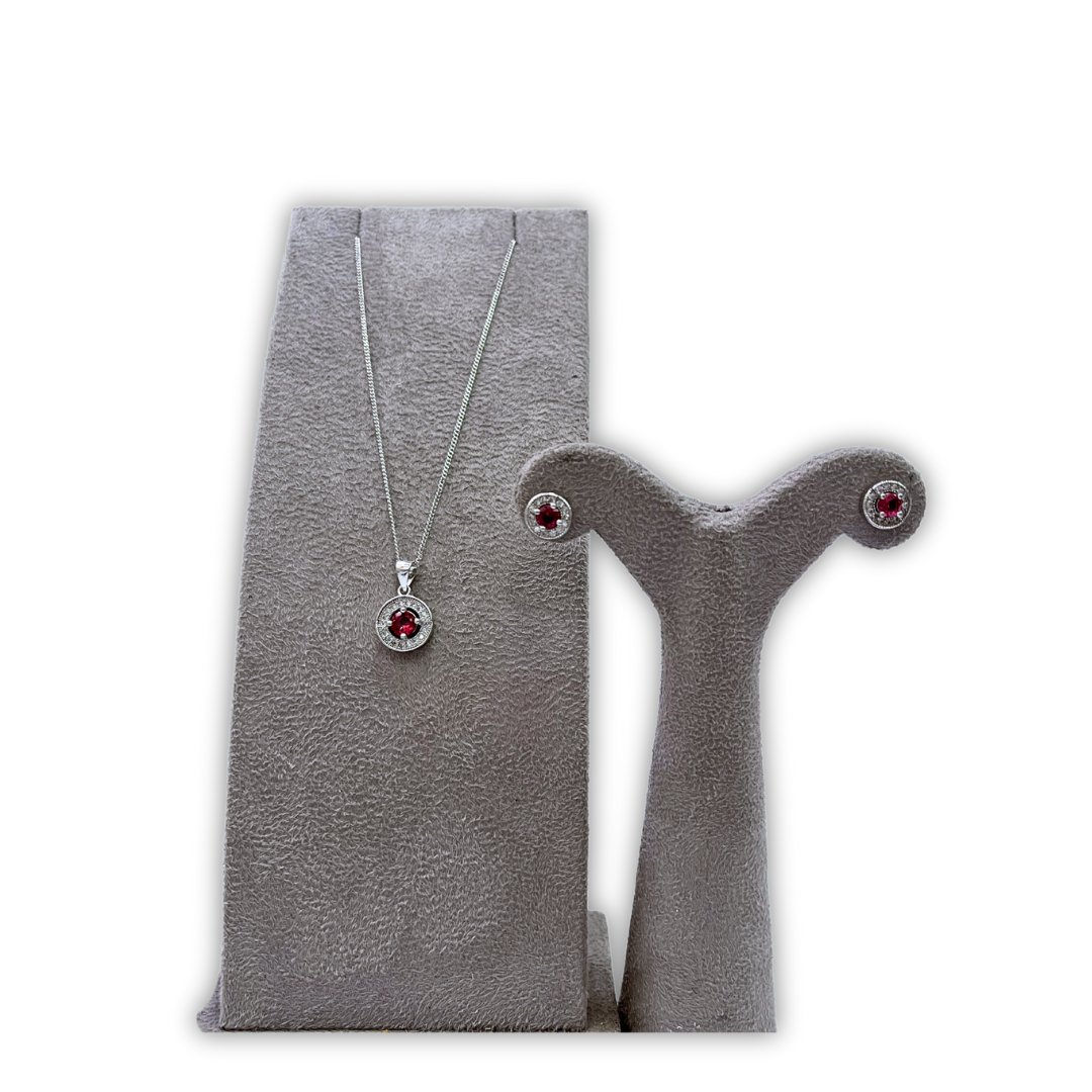 RED STONE PENDANT CHAIN SET