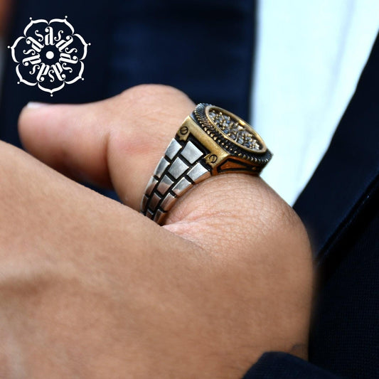 FUNKY CHAIN PATTERN STUDDED MEN'S RING