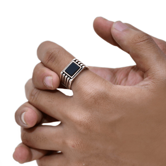 BLACK RECTANGLE OXIDISED MEN'S RING