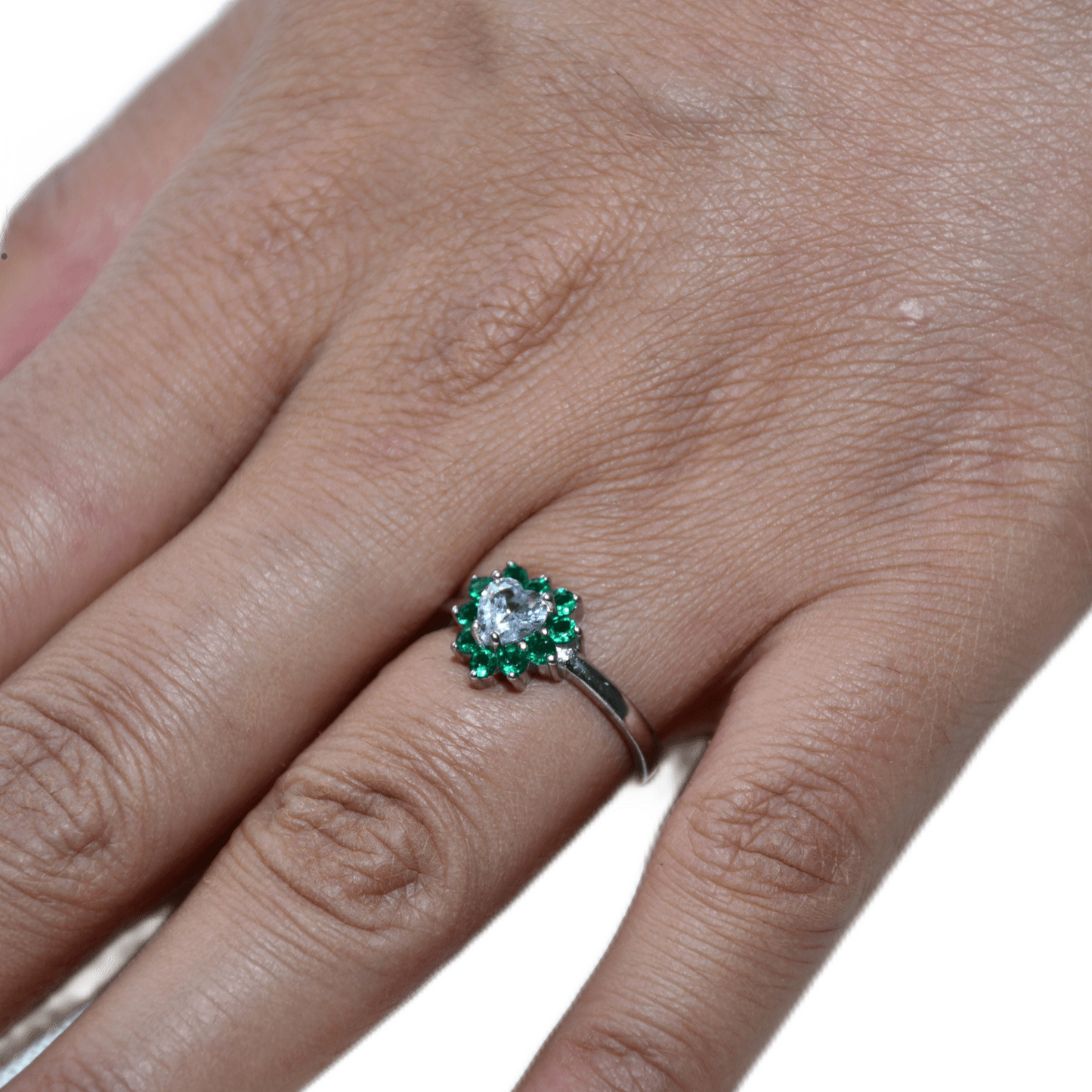 GREEN STUDDED HEART SHAPED WOMEN'S RING