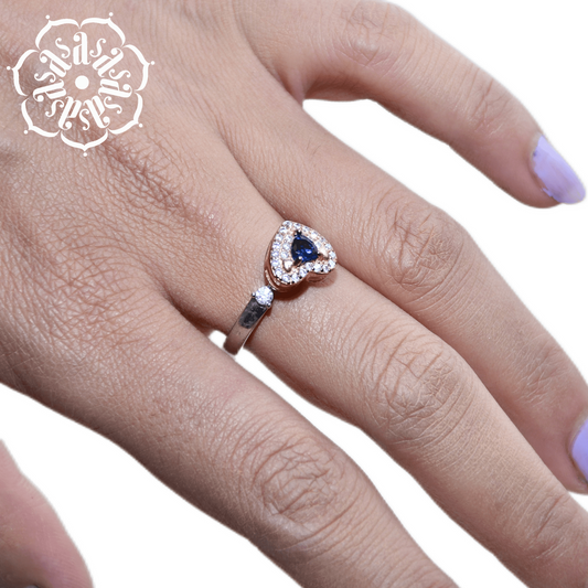 STUDDED BLUE STONE HEART SHAPED WOMEN'S RING
